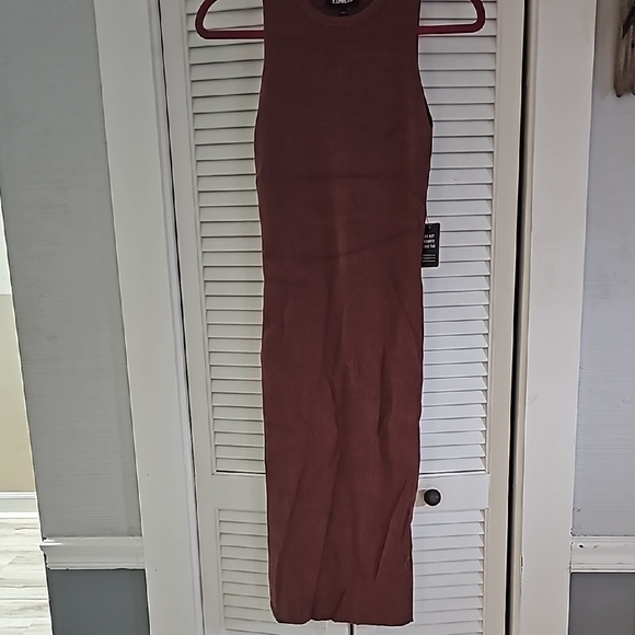Brown Ribbed Bodycon Midi Dress with Halter Neckline for Cocktail - Picture 1 of 5